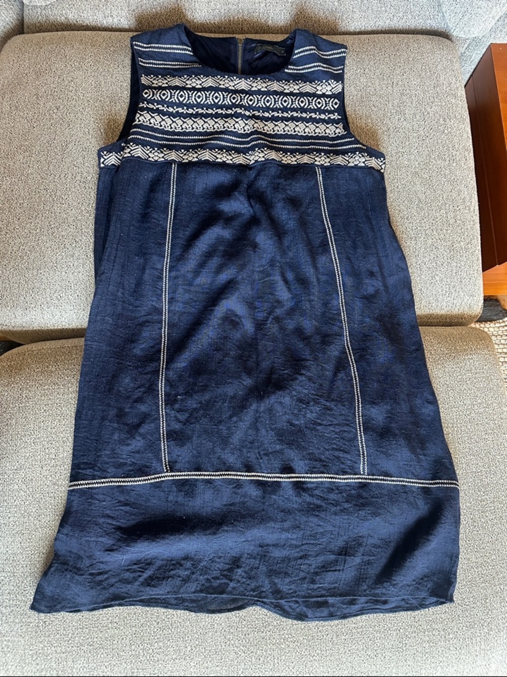 THML Navy Dress with White Geometric Embroidery